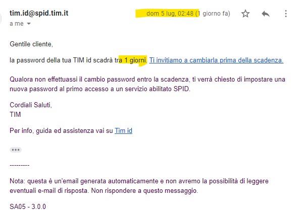 Spid Tim scadenza password farlocca