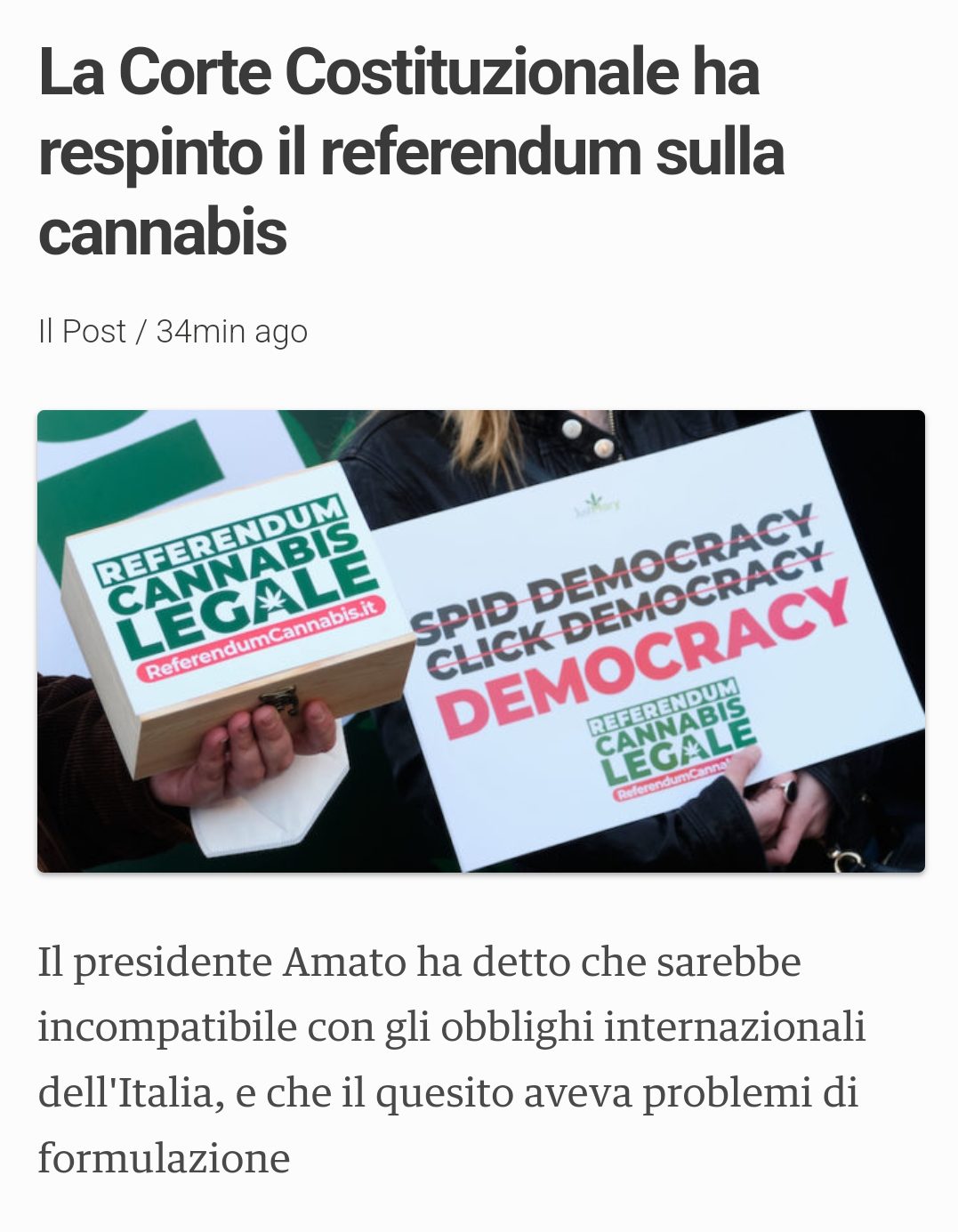 Bocciatura Referendum Cannabis